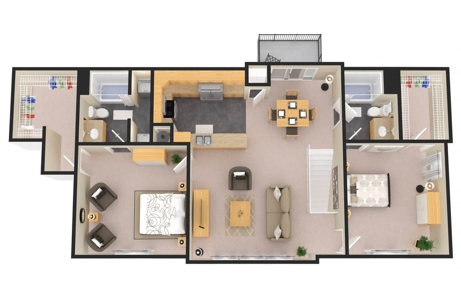 Floor plan for 2 beds, 2 baths, 1267 sqft